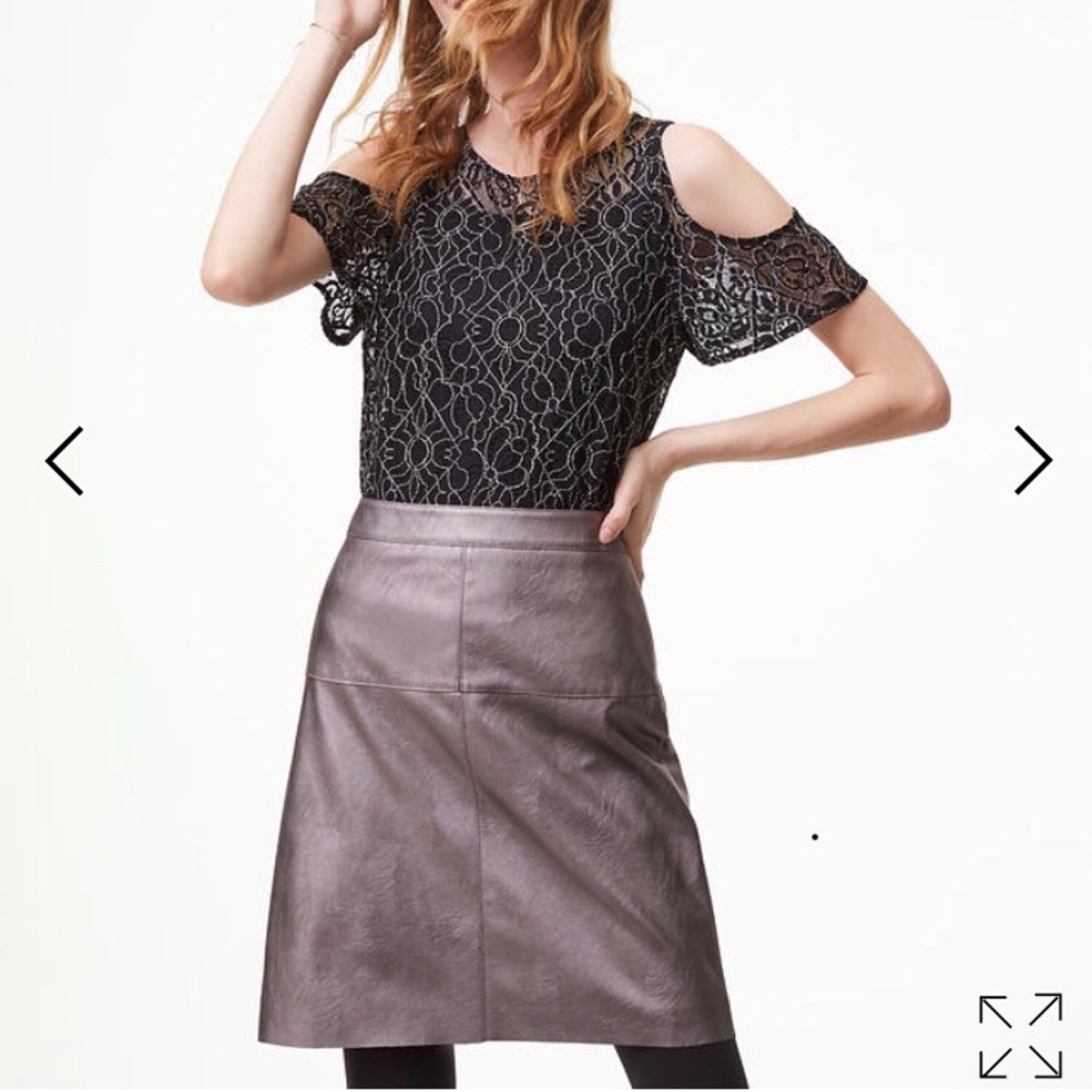 NWT Loft faux metallic grey leather skirt